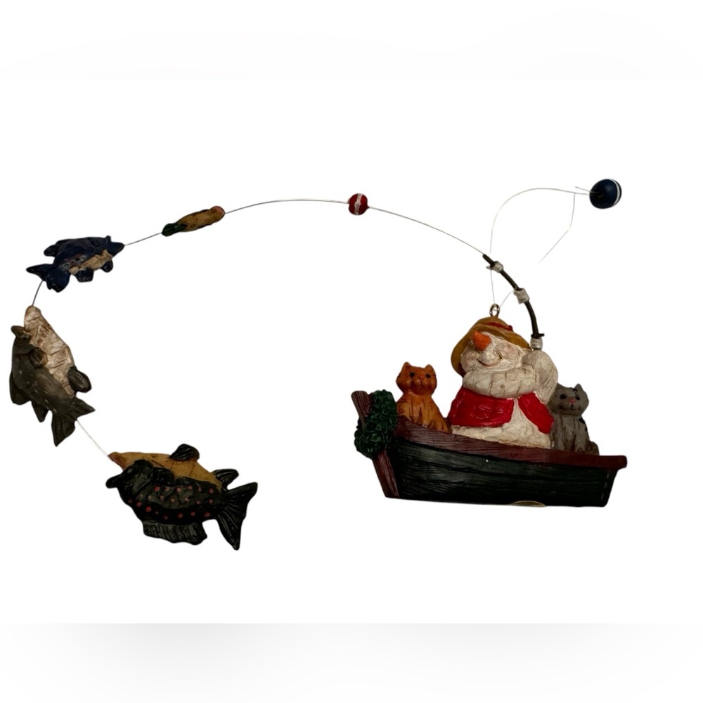 Vintage Fishing Snowman Ornament